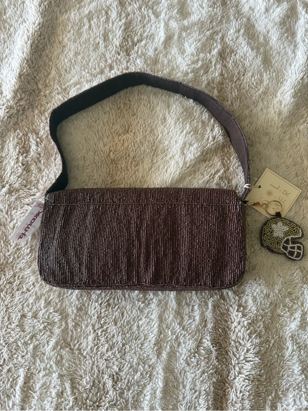 Brown Beaded Clutch Shoulder Bag